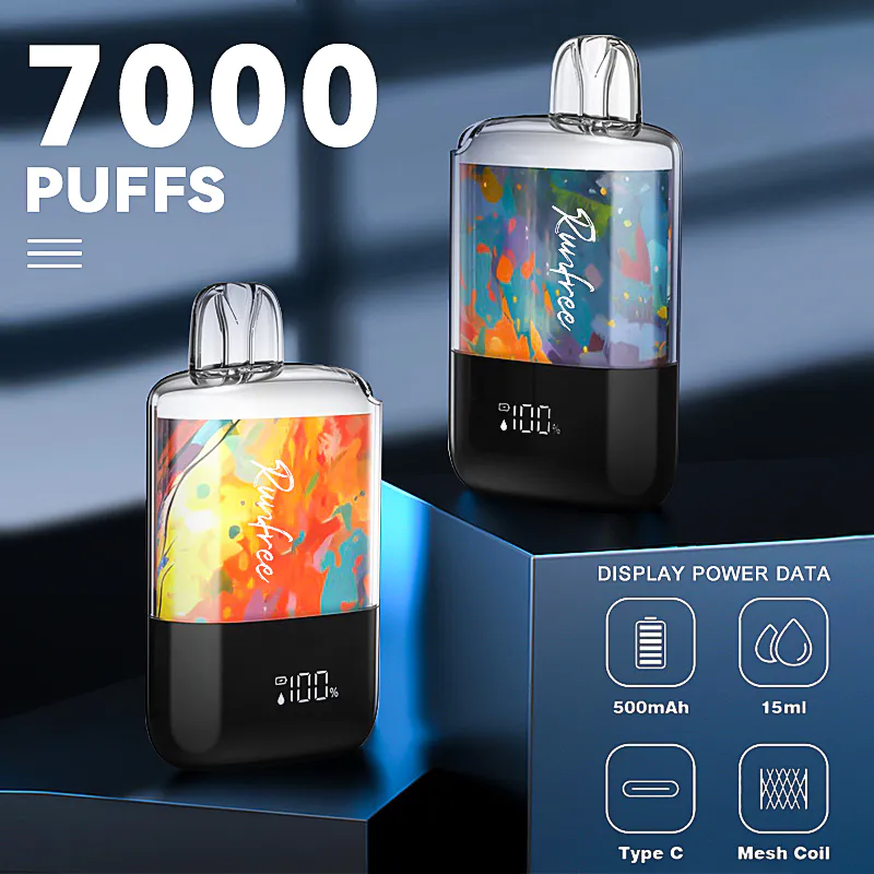Runfree Oil Battery E-cigarette Display Disposable Vape 7000 Puffs Factory Wholesale Free Samples