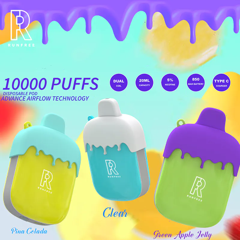 Wholesale Price Runfree 10000 Puffs Silicone E-Cig Holder Lanyard Dual Mesh Coil Adjustable Airflow Rechargeable Vape